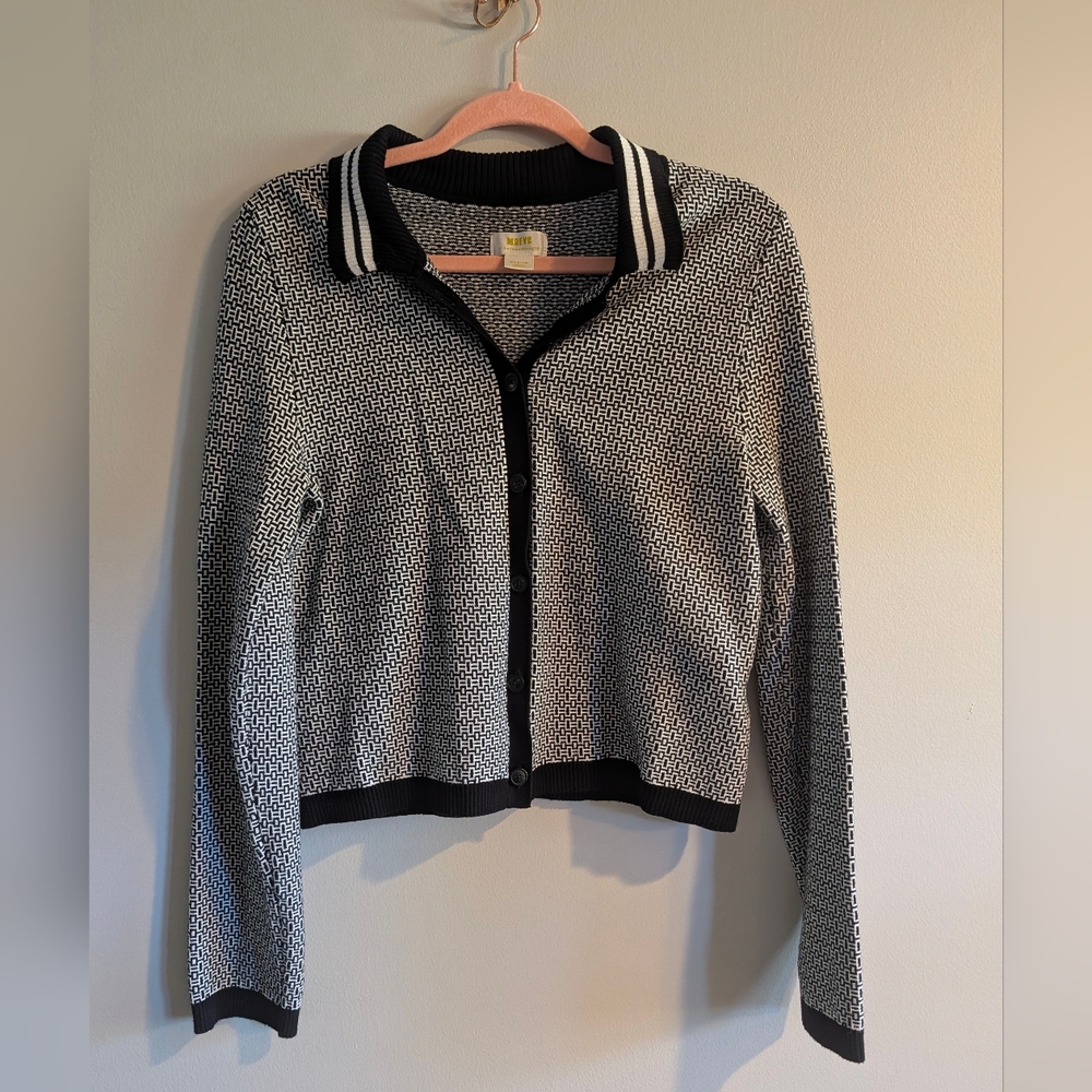 Anthropologie Maeve Black and White Patterned Cardigan Size Medium